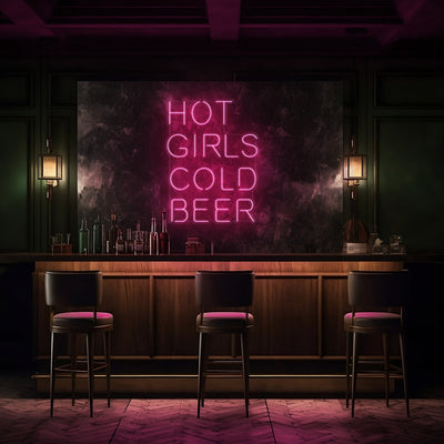 Hot Girls Cold Beer LED Neon Sign - 20" W x 26" HGolden Yellow