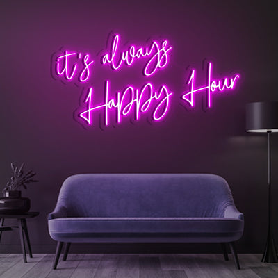 "It's Always Happy Hour" Neon Sign for Bars & Restaurants - 60cm (2ft)Blue