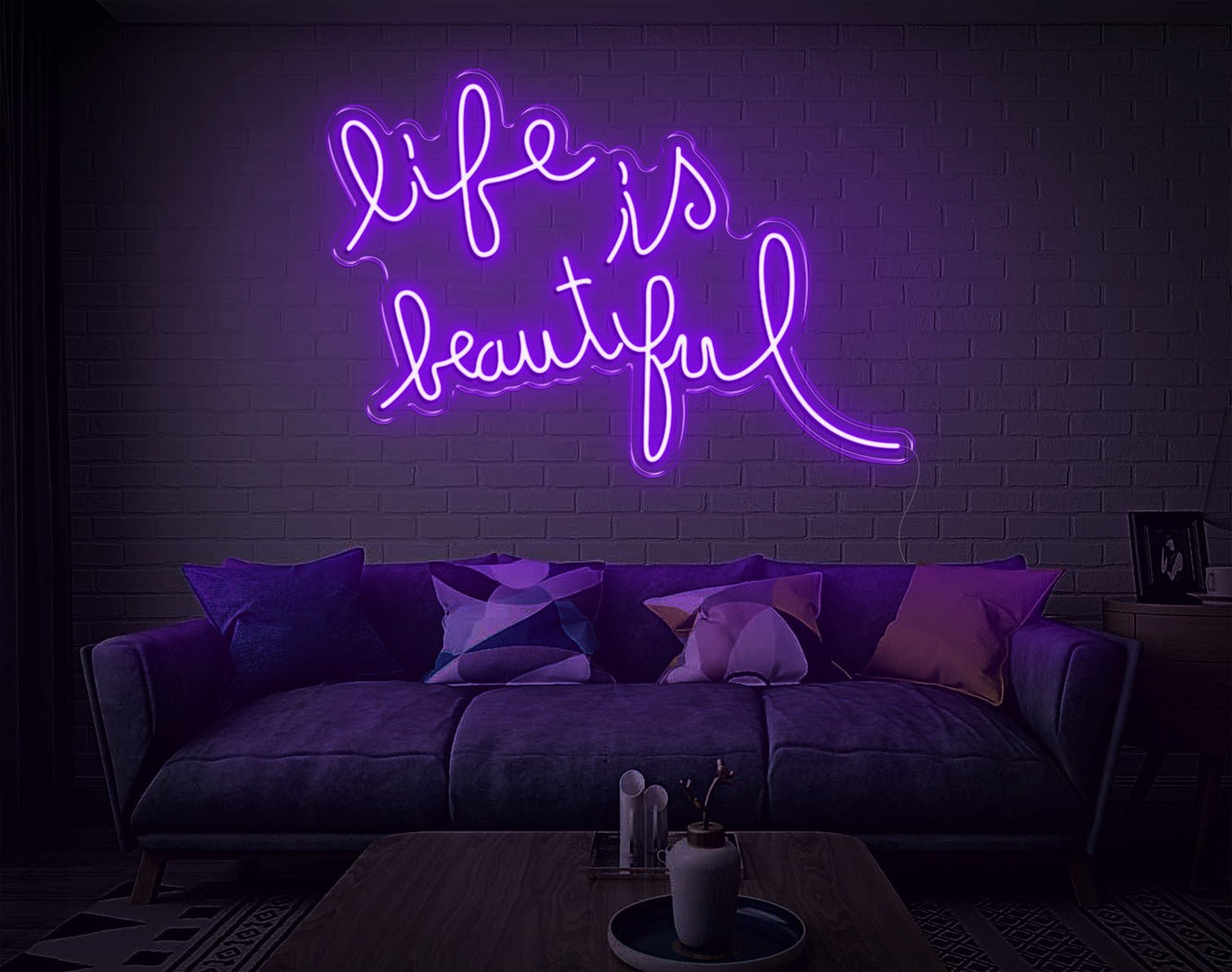 Life Is Beautiful LED Neon Sign - 20inch x 30inchHot Pink