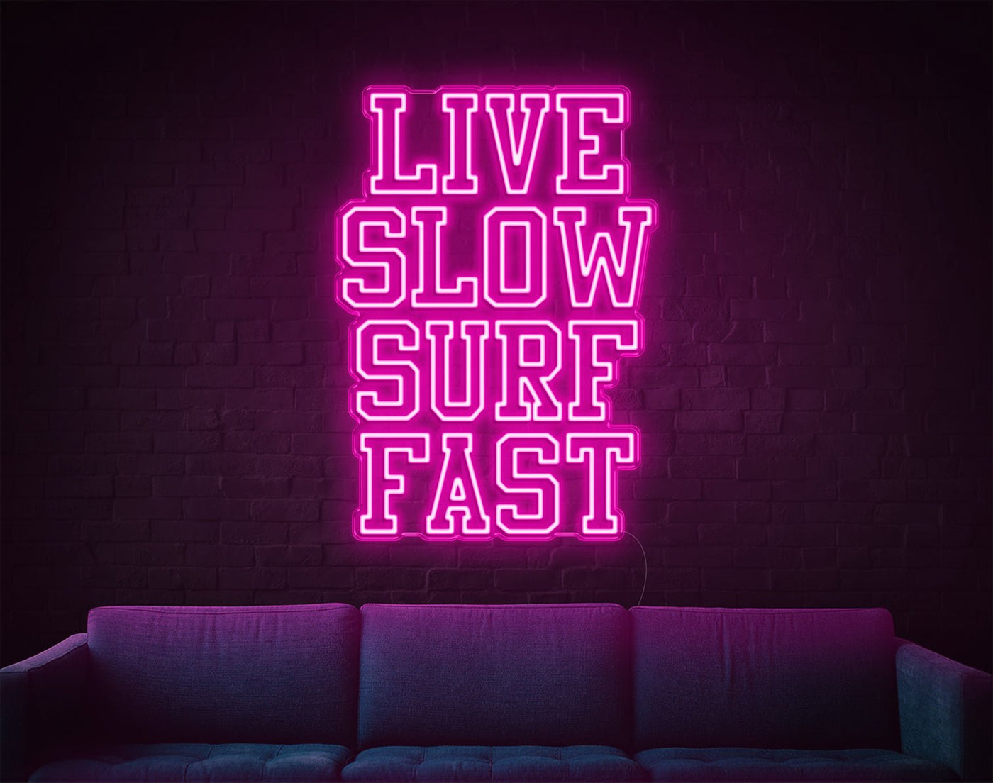 Live Slow Surf Fast LED Neon Sign - 27inch x 19inchHot Pink