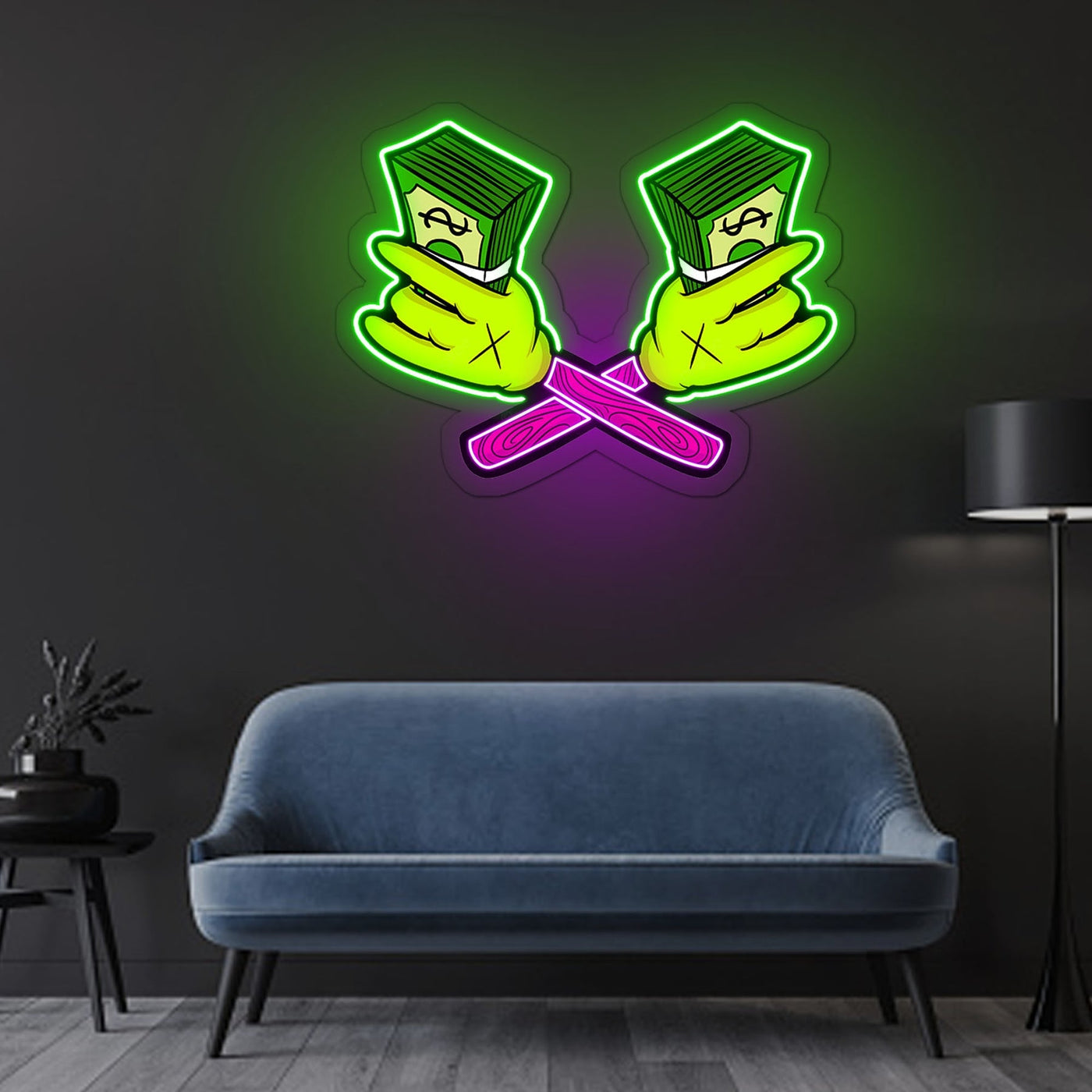 Money Cartoon Neon Sign x Acrylic Artwork - 20”LED Neon x Acrylic Print