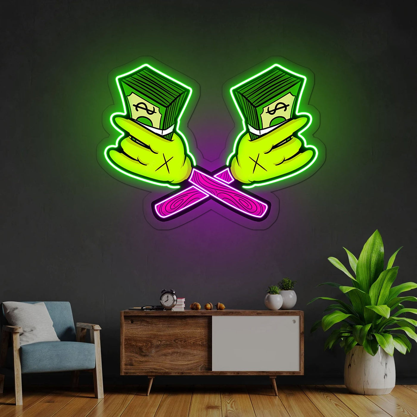 Money Cartoon Neon Sign x Acrylic Artwork - 20”LED Neon x Acrylic Print