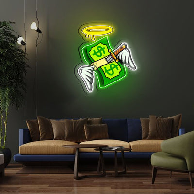 Money Floated Neon Sign x Acrylic Artwork - 2ftLED Neon x Acrylic Print