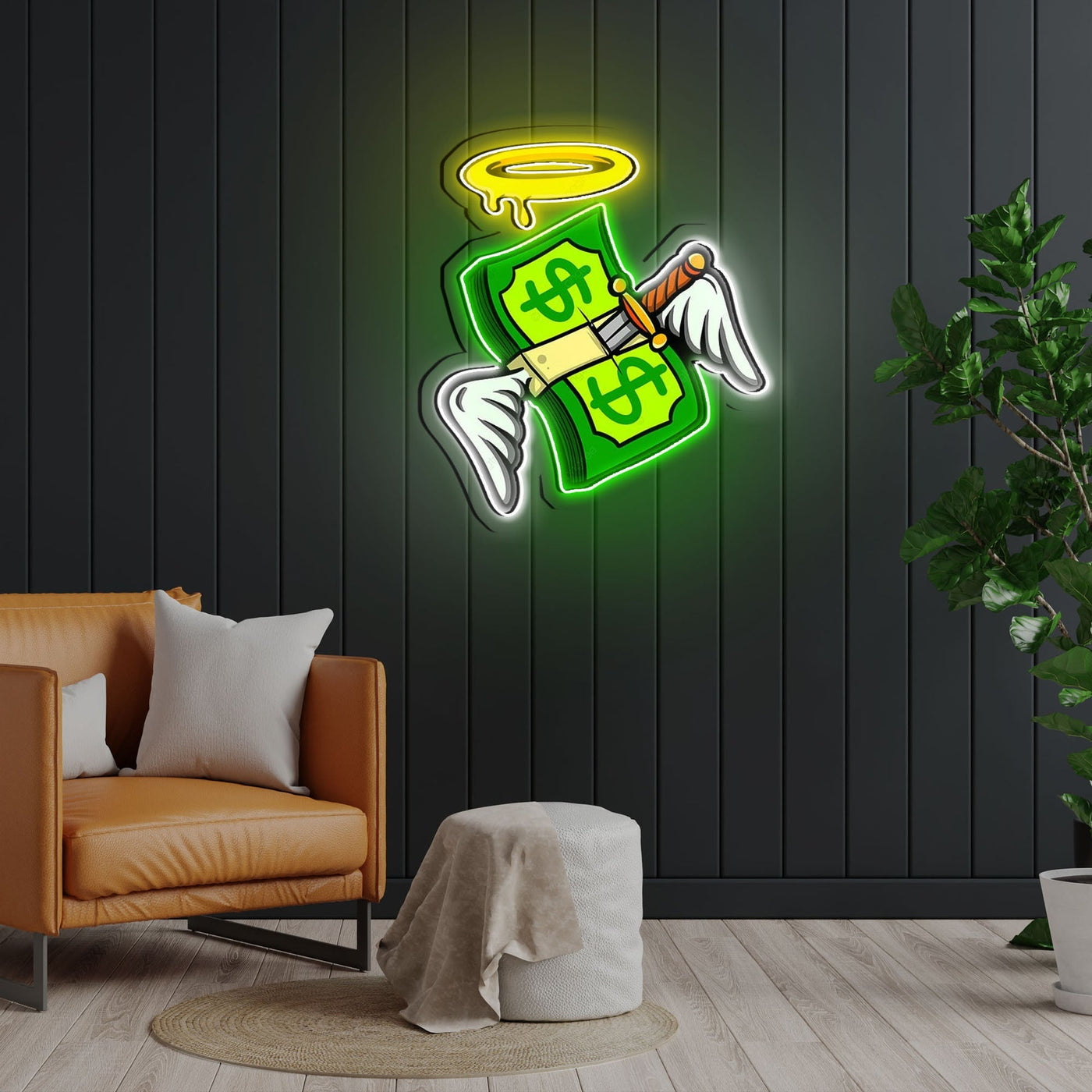 Money Floated Neon Sign x Acrylic Artwork - 2ftLED Neon x Acrylic Print