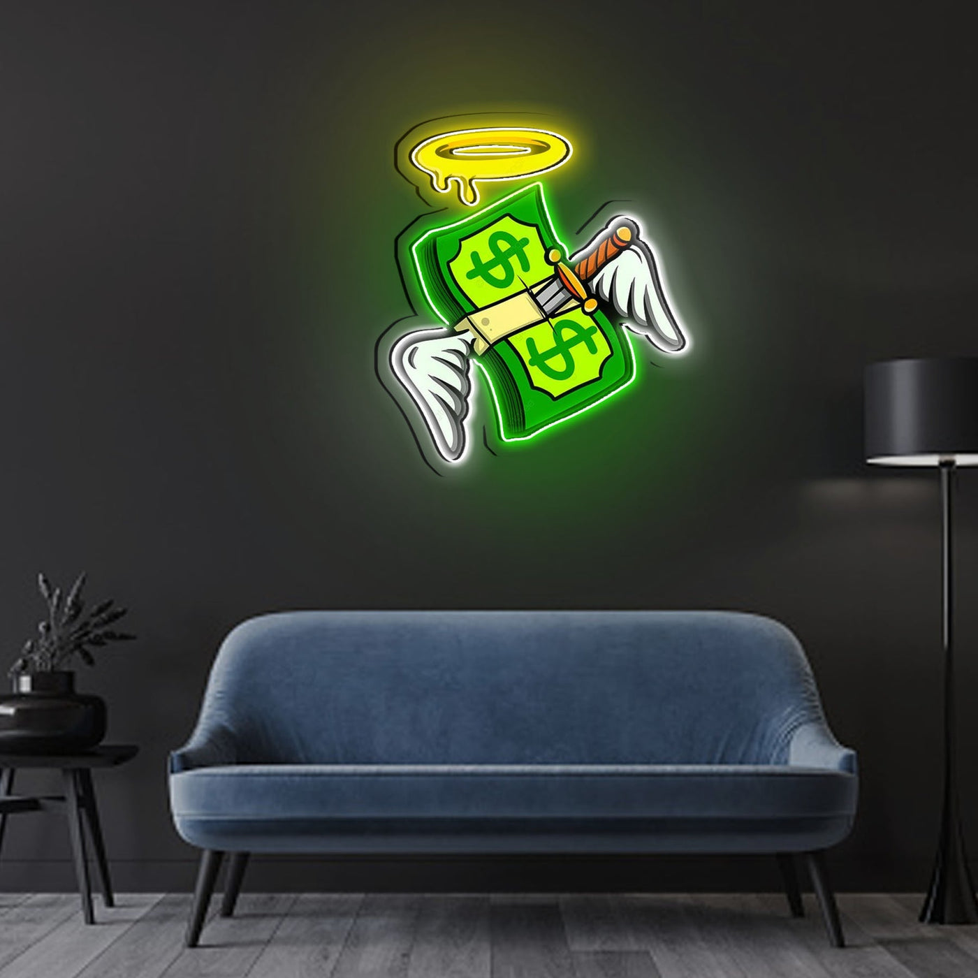 Money Floated Neon Sign x Acrylic Artwork - 2ftLED Neon x Acrylic Print