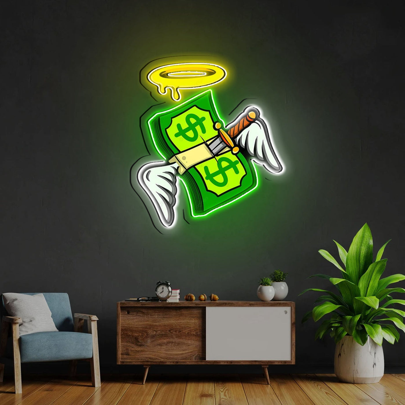 Money Floated Neon Sign x Acrylic Artwork - 2ftLED Neon x Acrylic Print