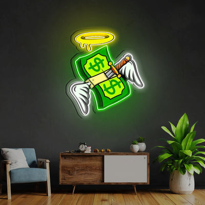 Money Floated Neon Sign x Acrylic Artwork - 2ftLED Neon x Acrylic Print