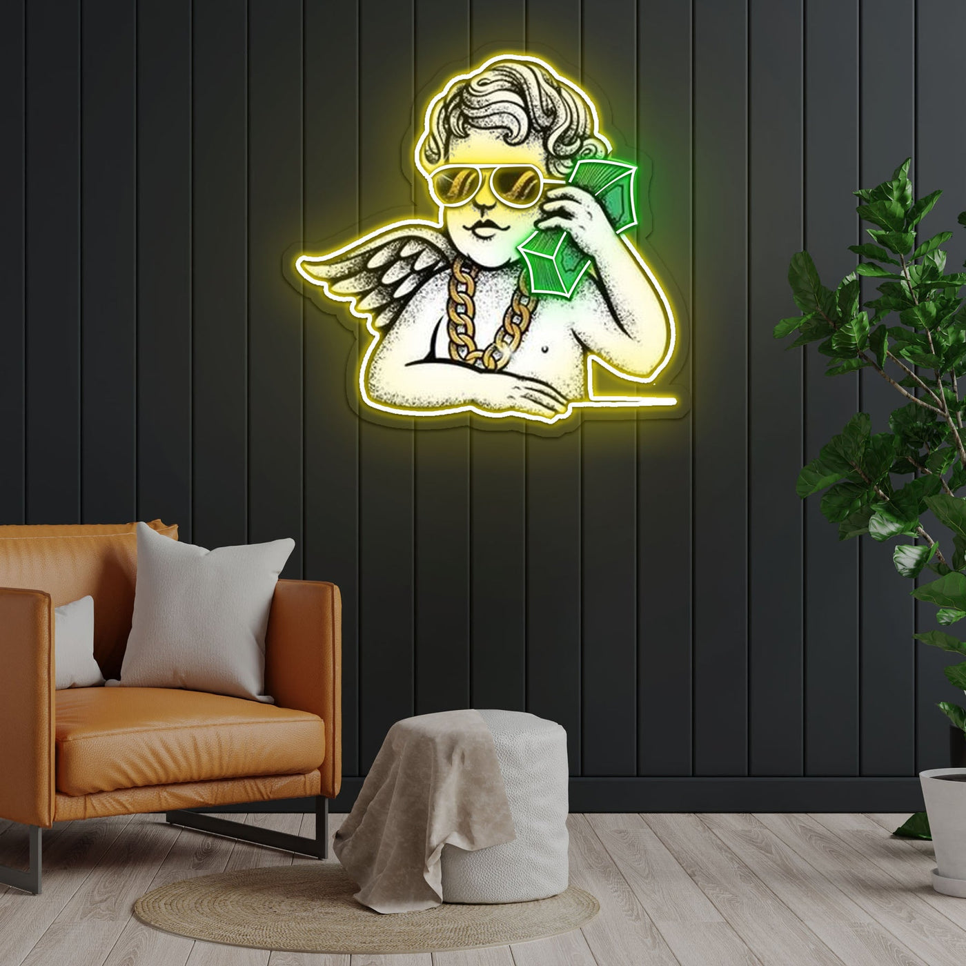 Money Talk Angel Neon Sign x Acrylic Artwork - 20”LED Neon x Acrylic Print