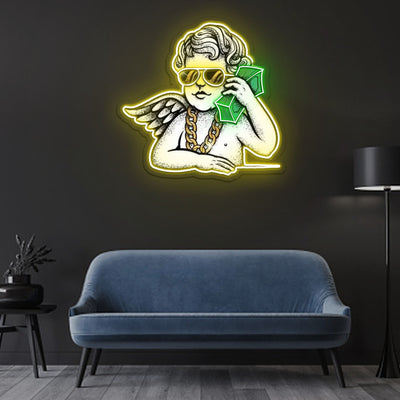 Money Talk Angel Neon Sign x Acrylic Artwork - 20”LED Neon x Acrylic Print