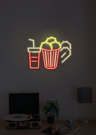 Movie Night Popcorn Neon Sign -