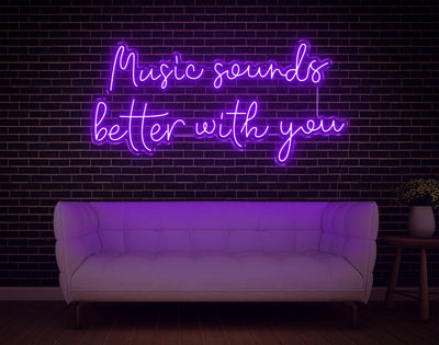 Music Sounds Better With You LED Neon Sign - 23inch x 48inchHot Pink