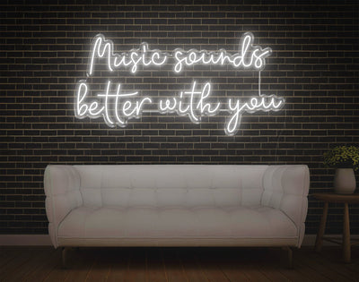 Music Sounds Better With You LED Neon Sign - 23inch x 48inchHot Pink