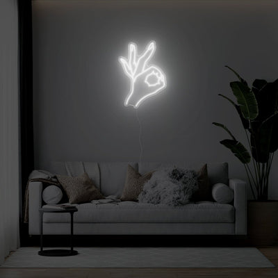 Okay Hand LED Neon Sign - 21inch x 30inchWhite