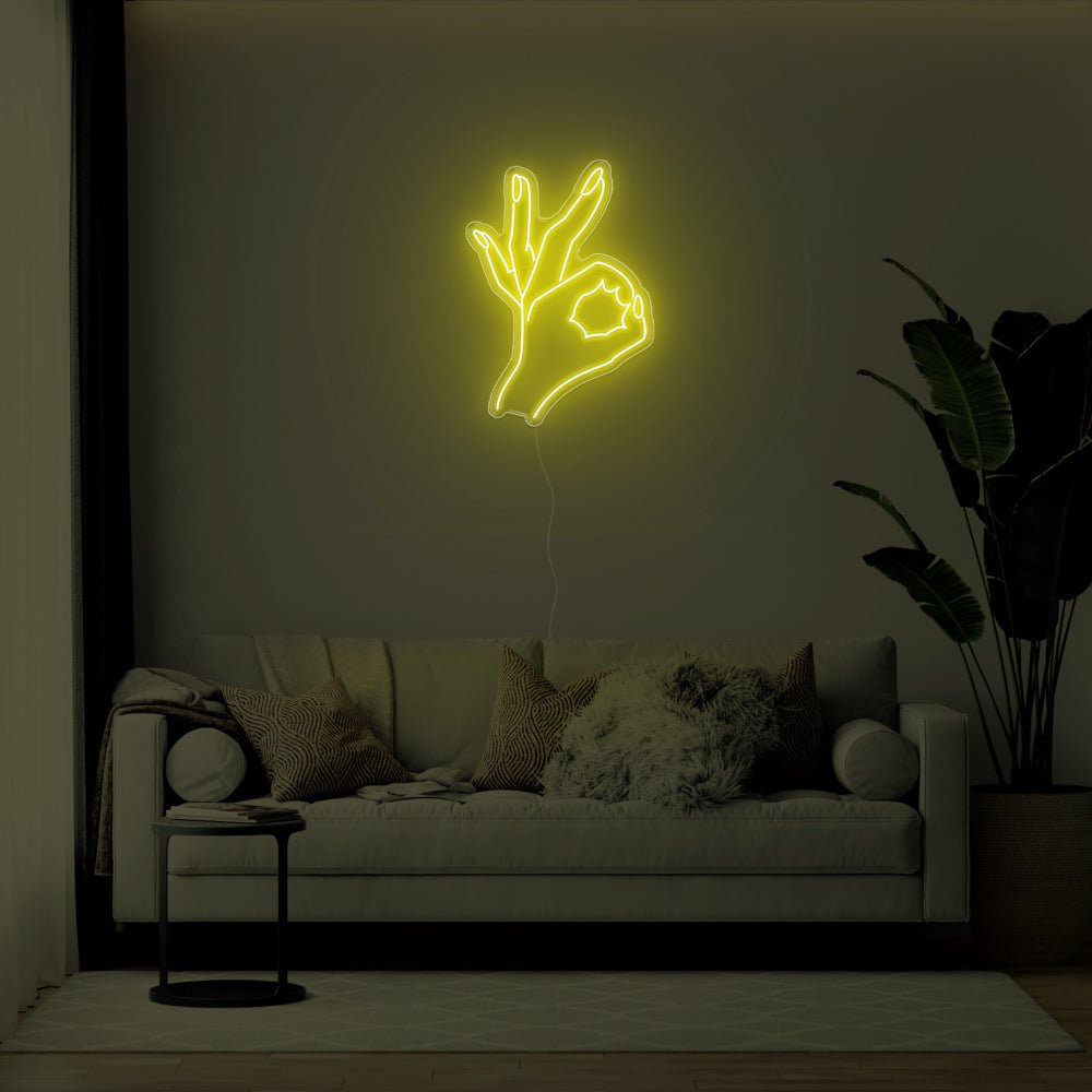 Okay Hand LED Neon Sign - 21inch x 30inchYellow