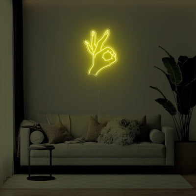 Okay Hand LED Neon Sign - 21inch x 30inchYellow