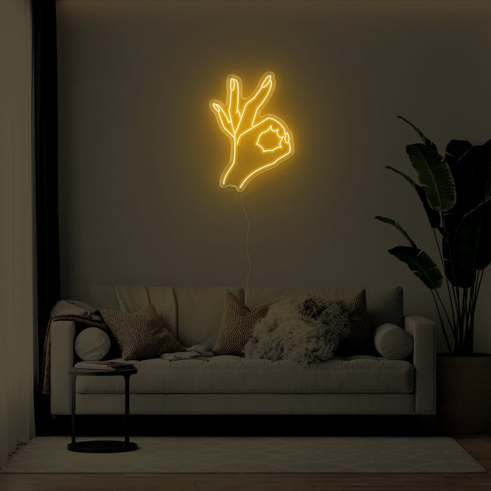 Okay Hand LED Neon Sign - 21inch x 30inchGold