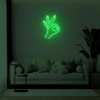 Okay Hand LED Neon Sign - 21inch x 30inchGreen