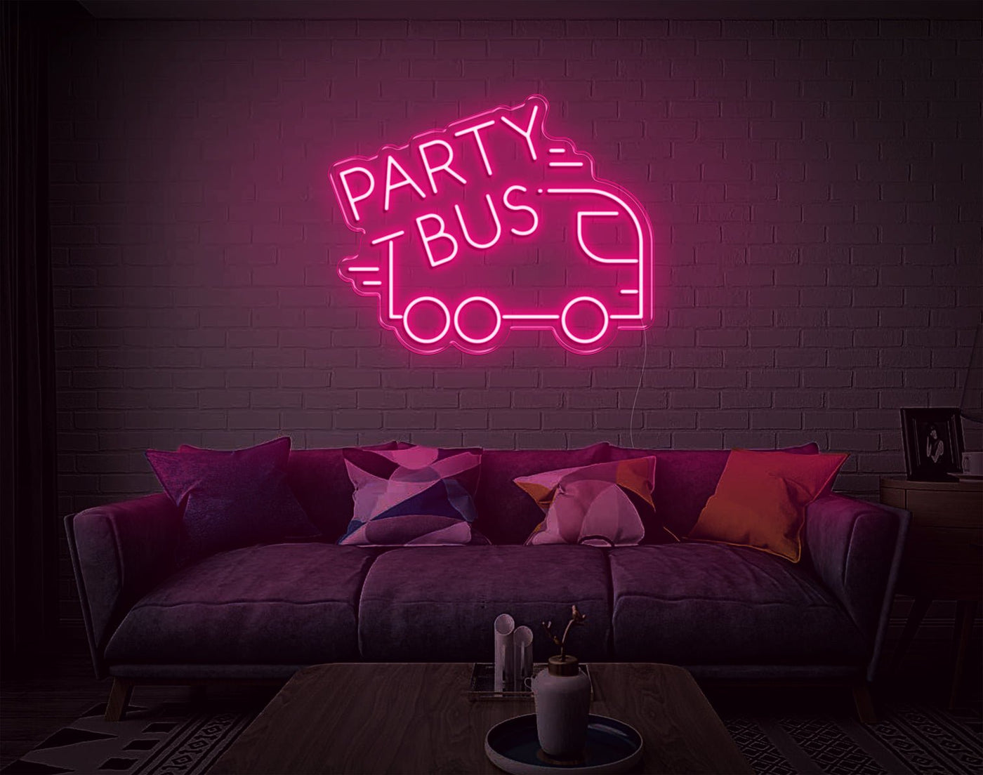 Party Bus LED Neon Sign - 19inch x 24inchHot Pink