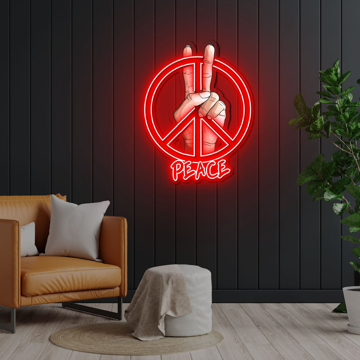 Peace Sign Neon Sign x Acrylic Artwork - 2ftx1.8ftLED Neon x Acrylic Print