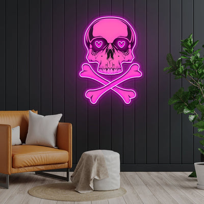 Pink Skull With Bones Neon Sign x Acrylic Artwork - 2ftLED Neon x Acrylic Print