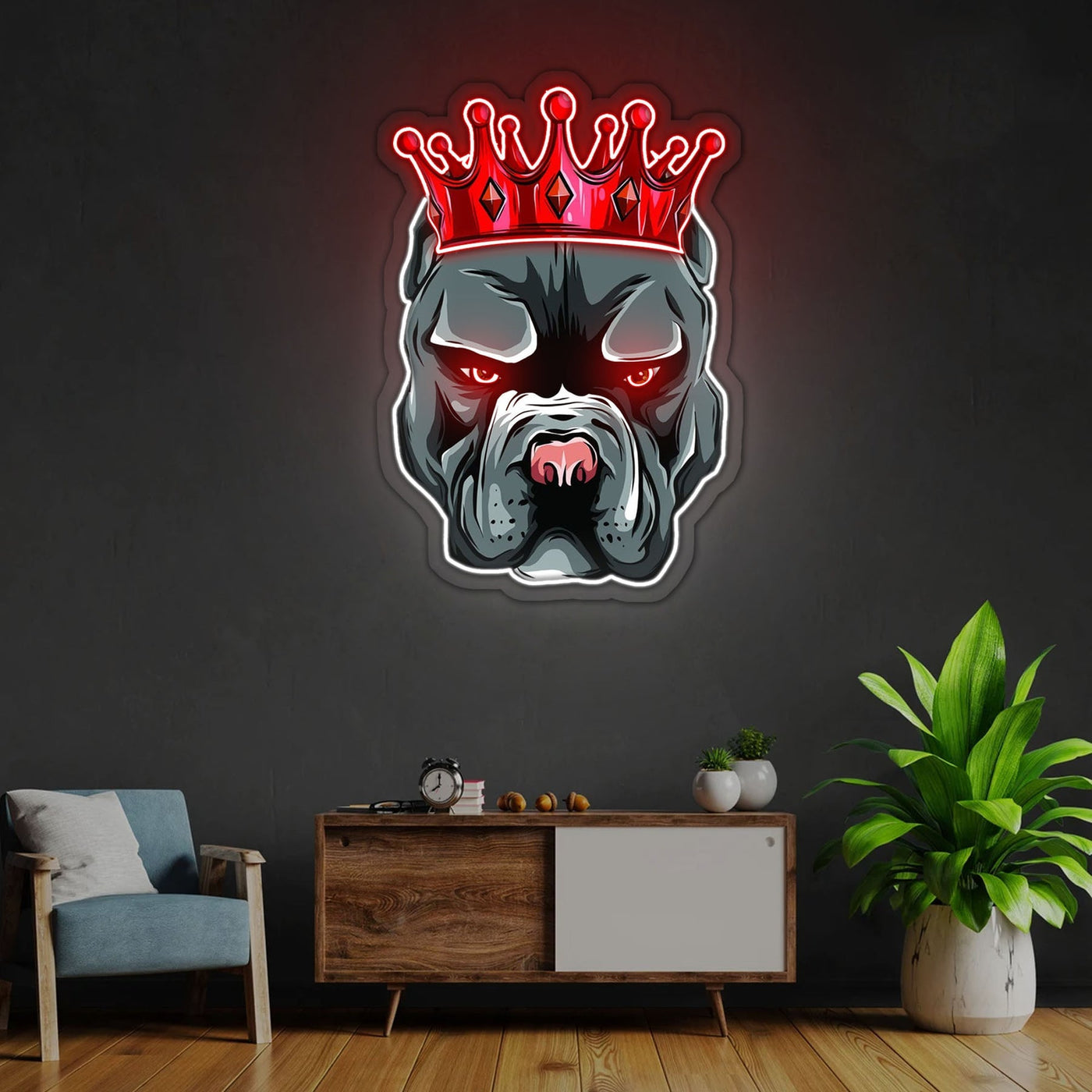 Pitbull In Crown Neon Sign x Acrylic Artwork - 2ftLED Neon x Acrylic Print