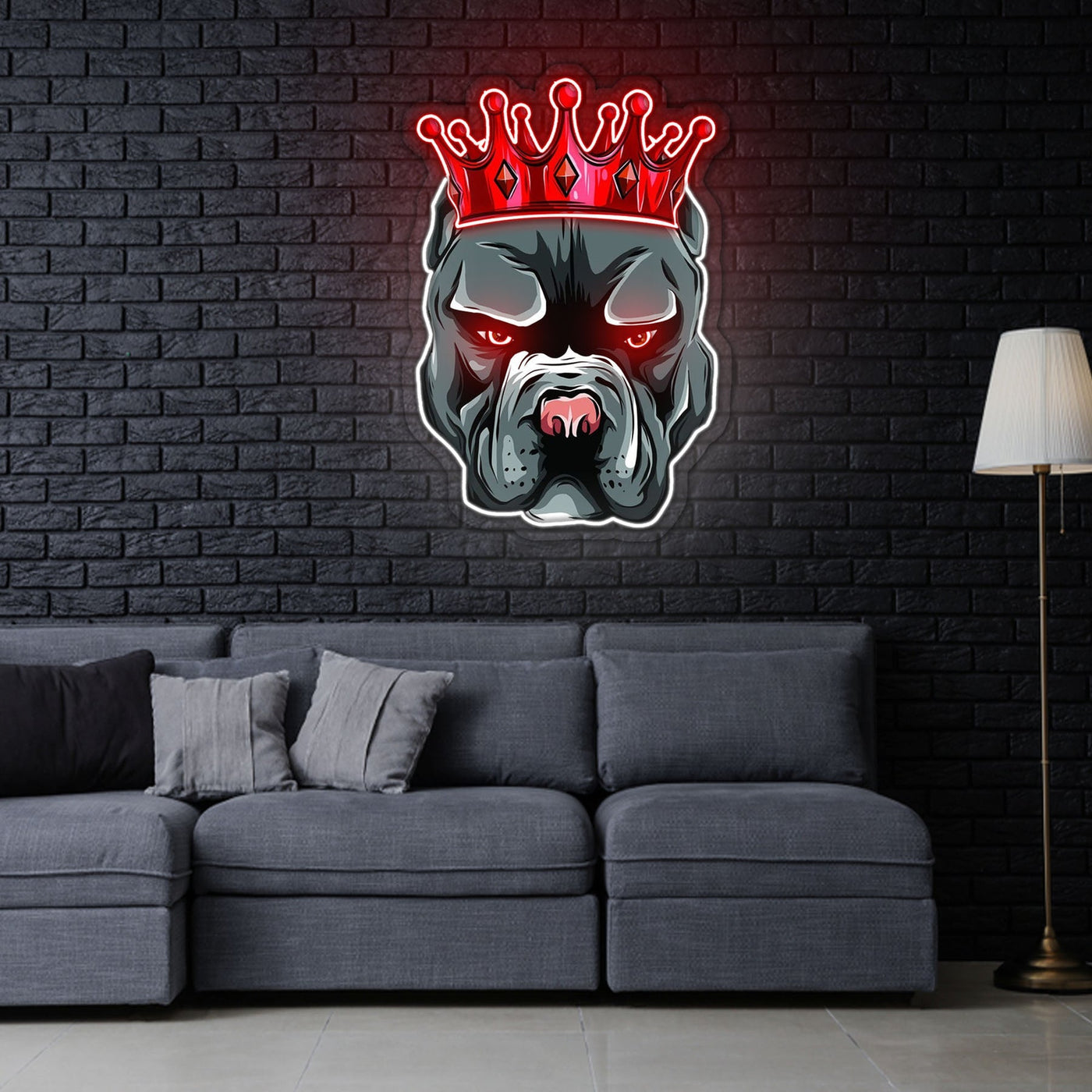 Pitbull In Crown Neon Sign x Acrylic Artwork - 2ftLED Neon x Acrylic Print