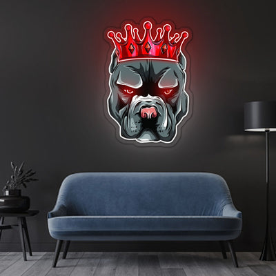 Pitbull In Crown Neon Sign x Acrylic Artwork - 2ftLED Neon x Acrylic Print