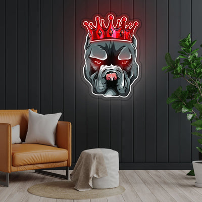 Pitbull In Crown Neon Sign x Acrylic Artwork - 2ftLED Neon x Acrylic Print