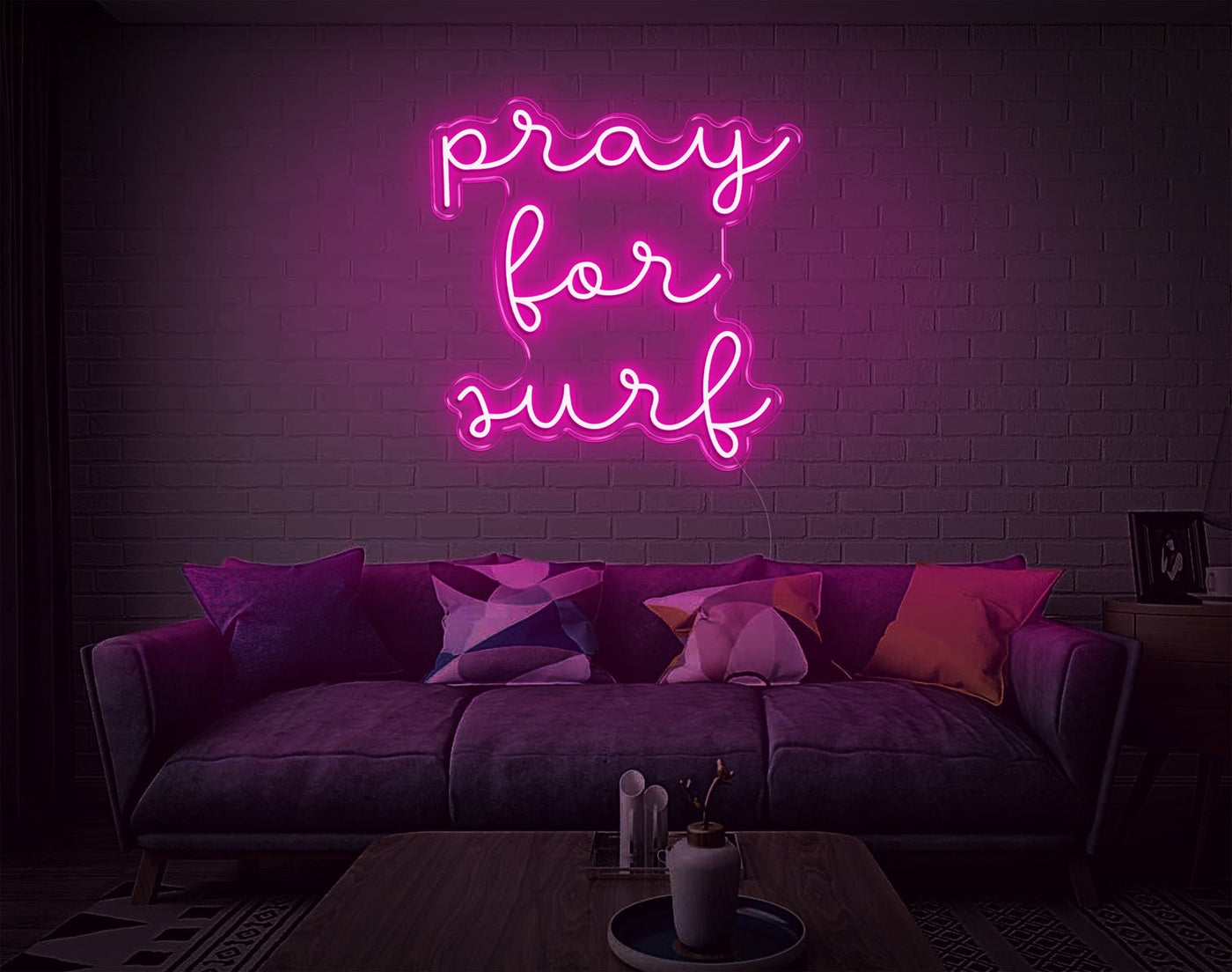 Pray For Surf LED Neon Sign - 24inch x 24inchHot Pink