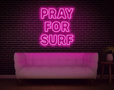 Pray For Surf LED Neon Sign v2 - 24inch x 21inchHot Pink