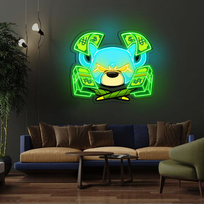 Rich Angry Bear Neon Sign x Acrylic Artwork - 25"x20"LED Neon x Acrylic Print