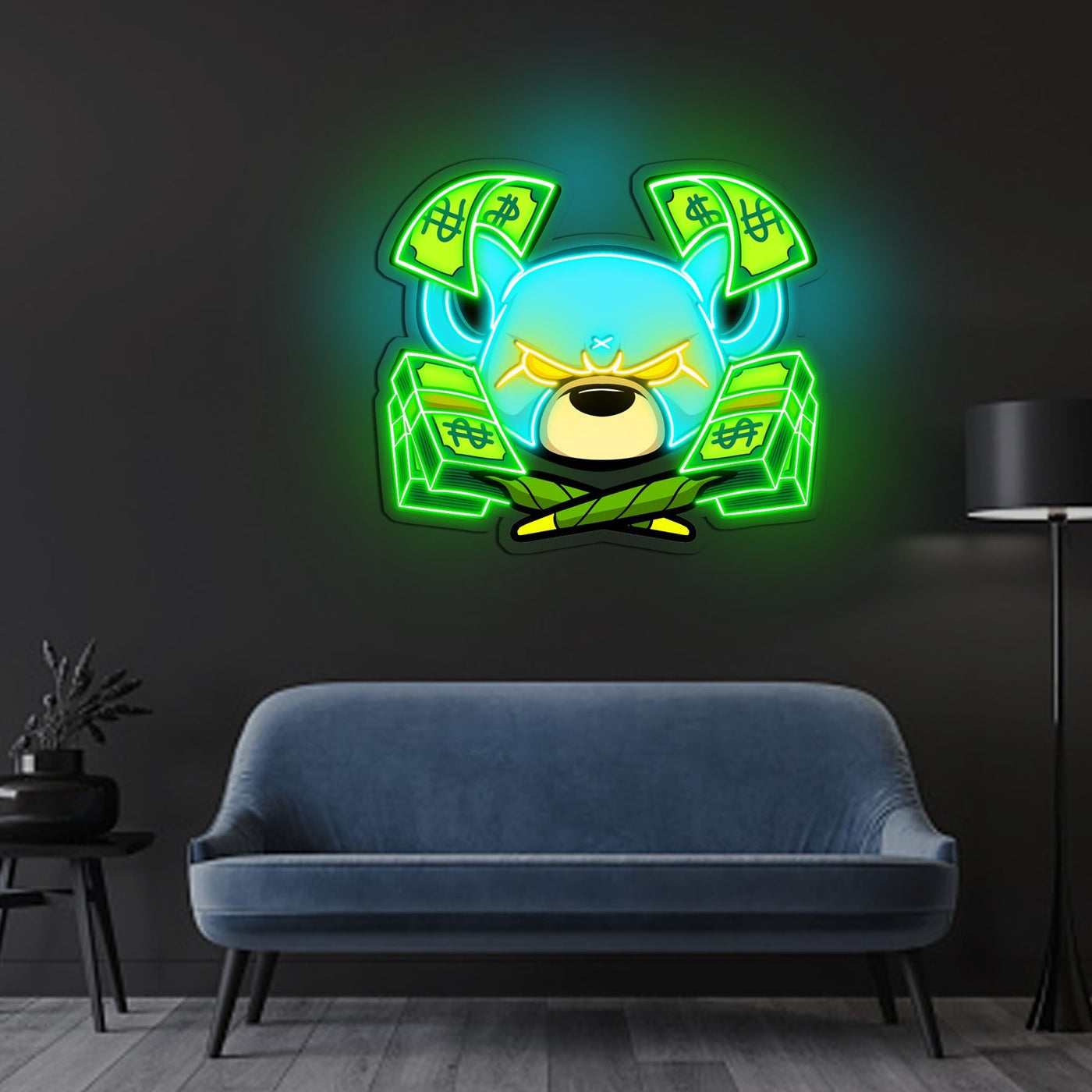 Rich Angry Bear Neon Sign x Acrylic Artwork - 25"x20"LED Neon x Acrylic Print