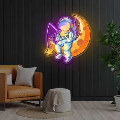 Space Fishing Star Astronaut Neon Sign x Acrylic Artwork - 20”LED Neon x Acrylic Print