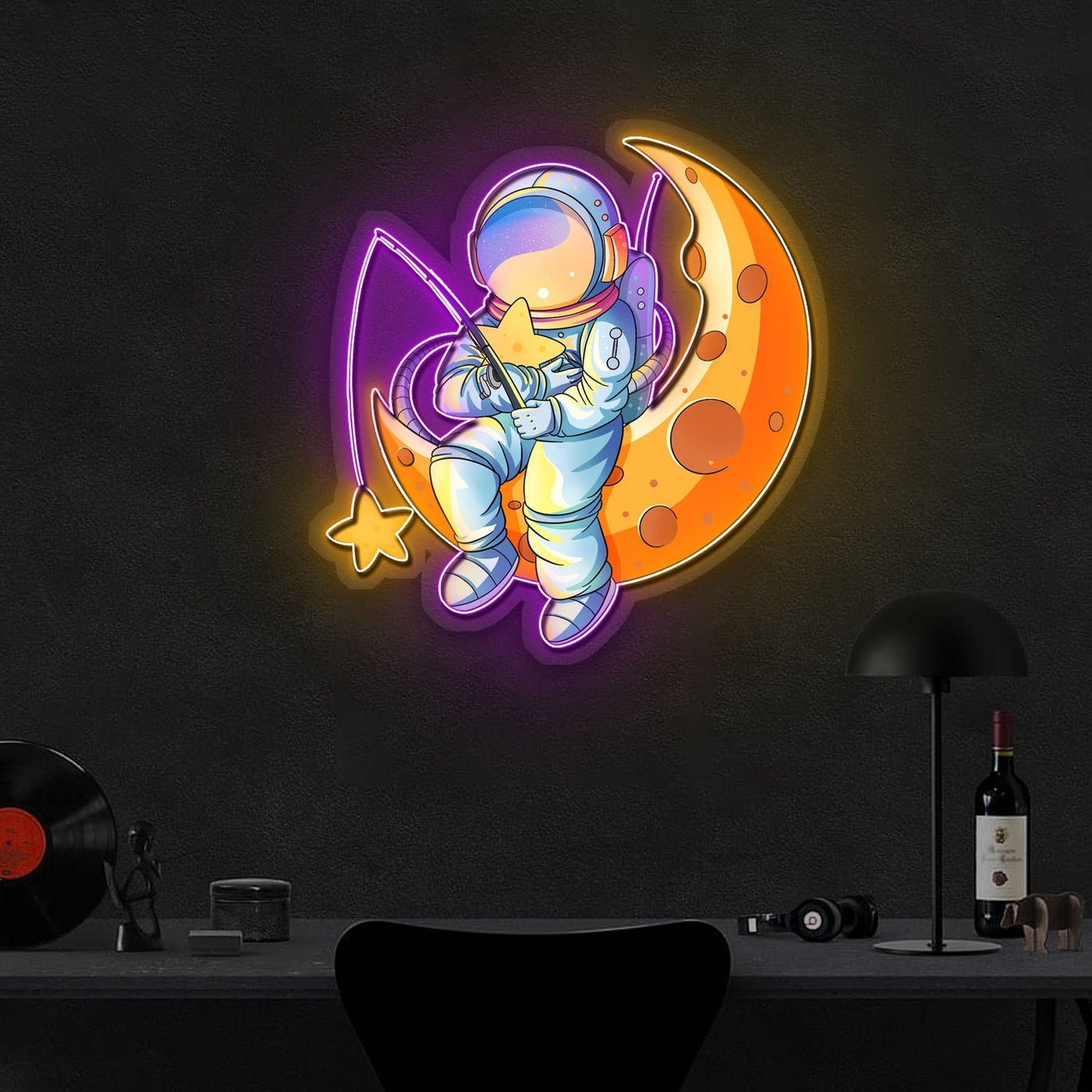 Space Fishing Star Astronaut Neon Sign x Acrylic Artwork - 20”LED Neon x Acrylic Print