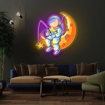 Space Fishing Star Astronaut Neon Sign x Acrylic Artwork - 20”LED Neon x Acrylic Print