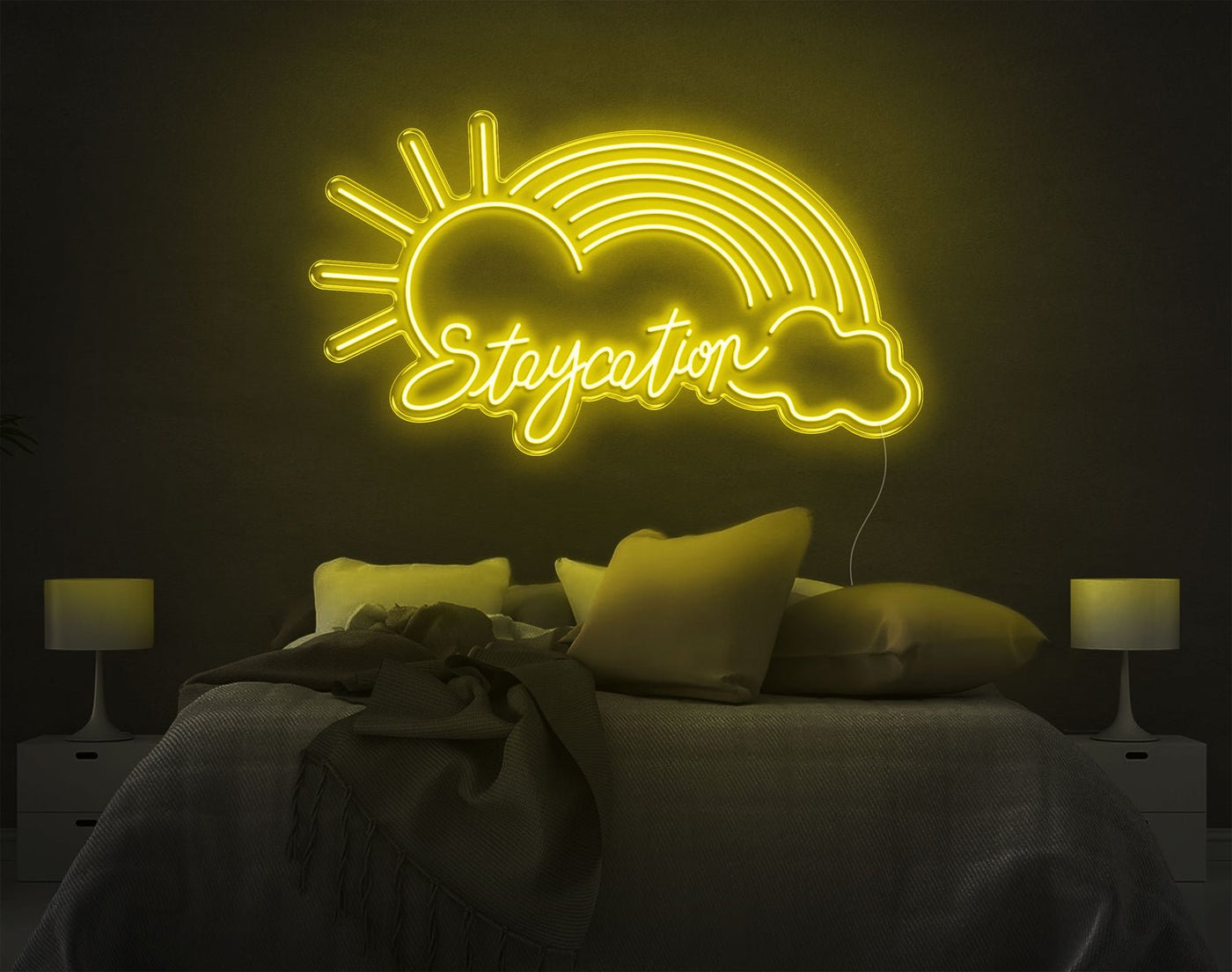 Staycation Rainbow LED Neon Sign - 23inch x 41inchHot Pink