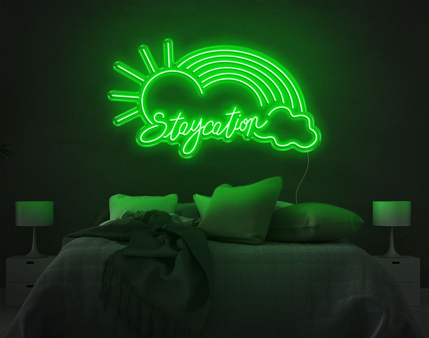 Staycation Rainbow LED Neon Sign - 23inch x 41inchHot Pink