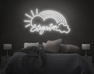 Staycation Rainbow LED Neon Sign - 23inch x 41inchHot Pink