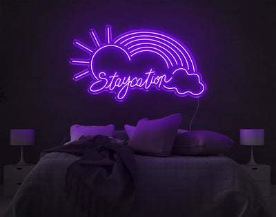 Staycation Rainbow LED Neon Sign - 23inch x 41inchHot Pink