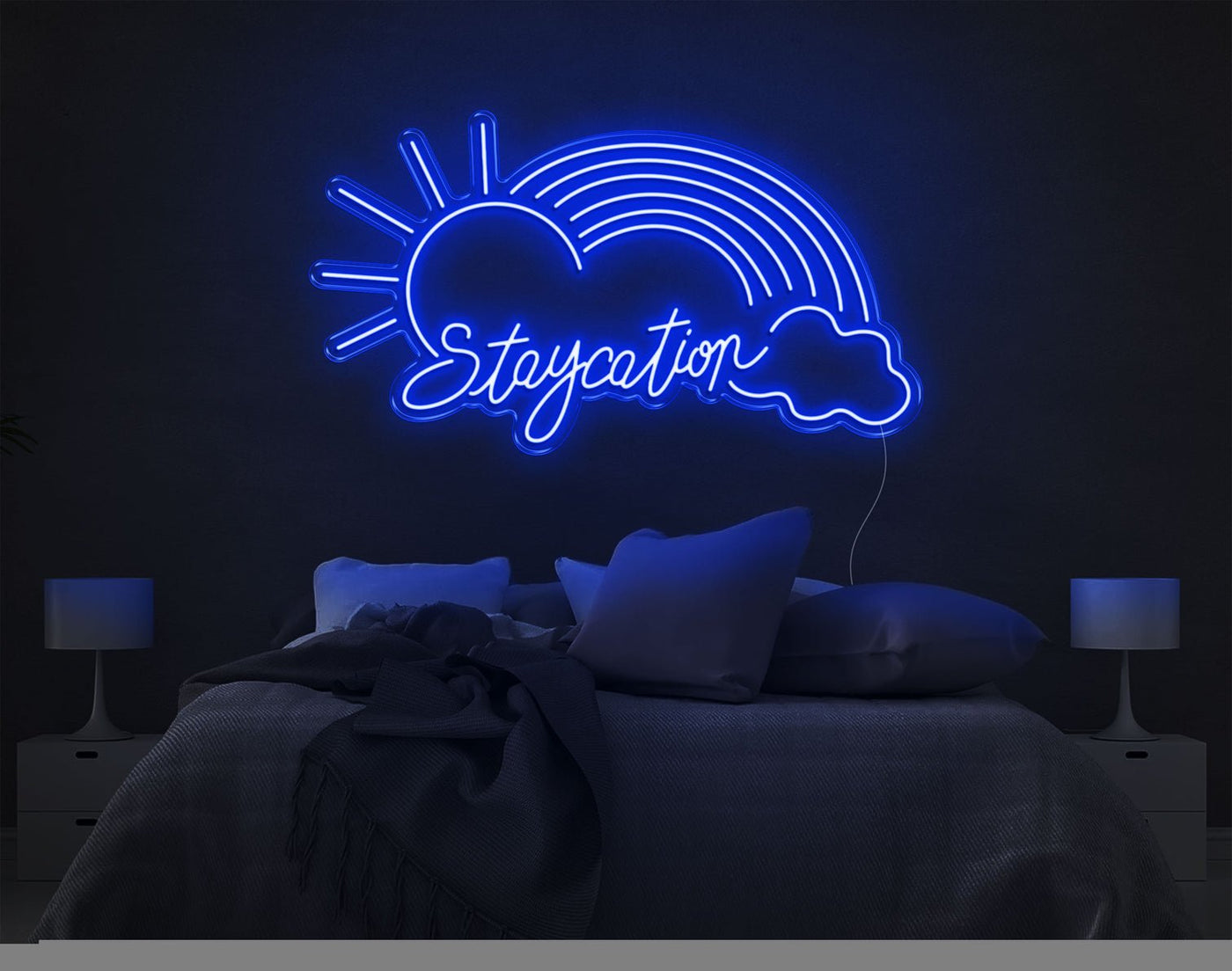 Staycation Rainbow LED Neon Sign - 23inch x 41inchHot Pink