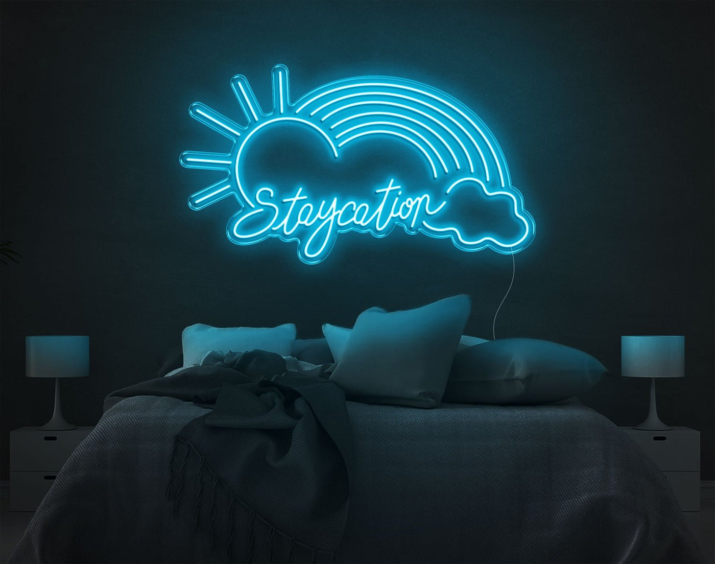 Staycation Rainbow LED Neon Sign - 23inch x 41inchHot Pink