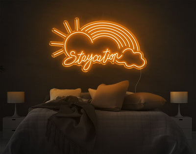 Staycation Rainbow LED Neon Sign - 23inch x 41inchOrange