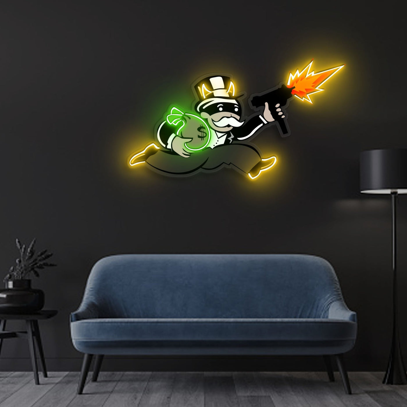 "Violent Monopoly Gun" Neon x Acrylic Artwork - 2ft x 1.6ftLED Neon x Acrylic Print