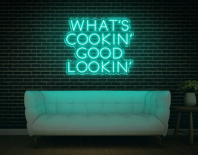 What's Cookin' Good Lookin' LED Neon Sign - 21inch x 25inchTurquoise