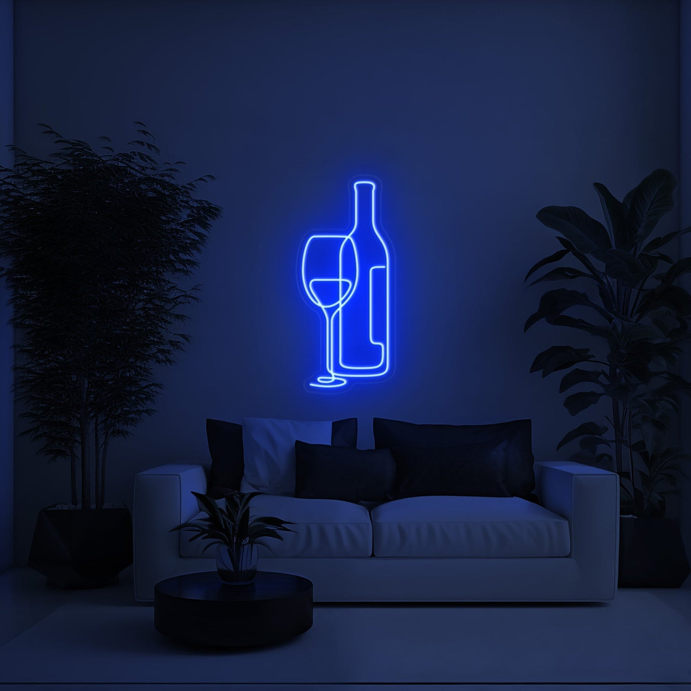 Wine Glass and Bottle Aesthetic LED Neon Sign - 30 InchDark Blue