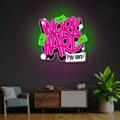 Work Hard Play Hard Neon Sign x Acrylic Artwork - 2ftx1.8ftLED Neon x Acrylic Print