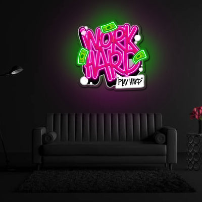 Work Hard Play Hard Neon Sign x Acrylic Artwork - 2ftx1.8ftLED Neon x Acrylic Print