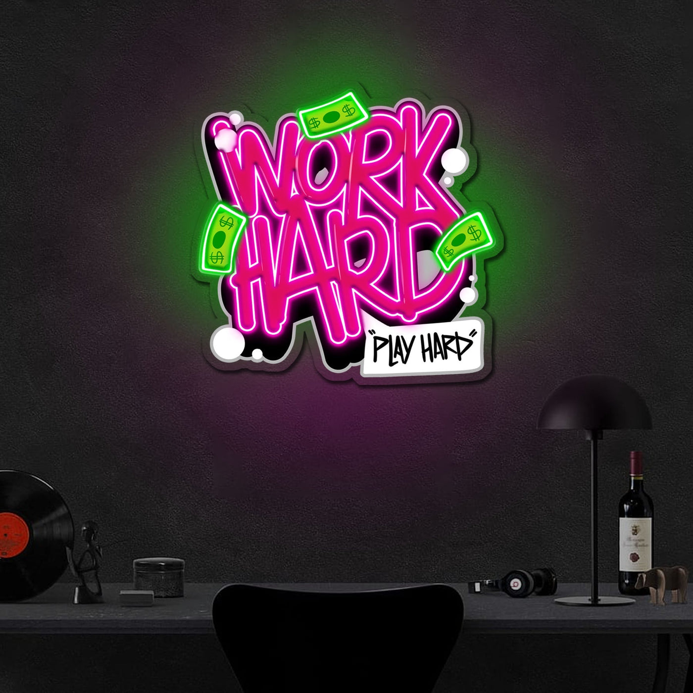 Work Hard Play Hard Neon Sign x Acrylic Artwork - 2ftx1.8ftLED Neon x Acrylic Print